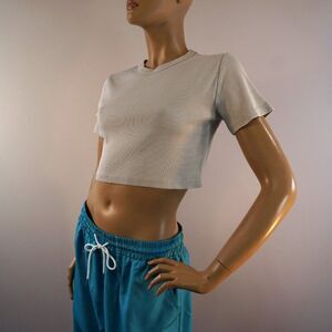 Zara Crop Top Womens Size L Beige Tee Shirt New